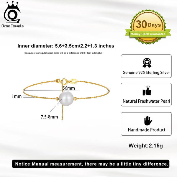 14K Gold & Sterling Silver 8mm Freshwater Pearl Bracelet for Women