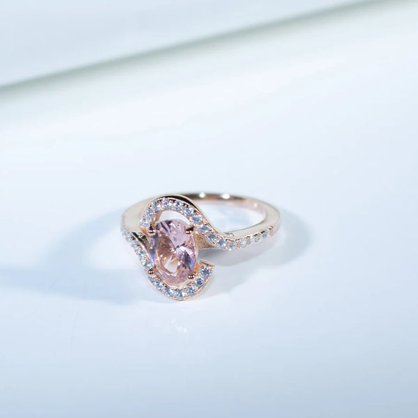 925 Silver Oval Morganite Twisted Design Ring for Women