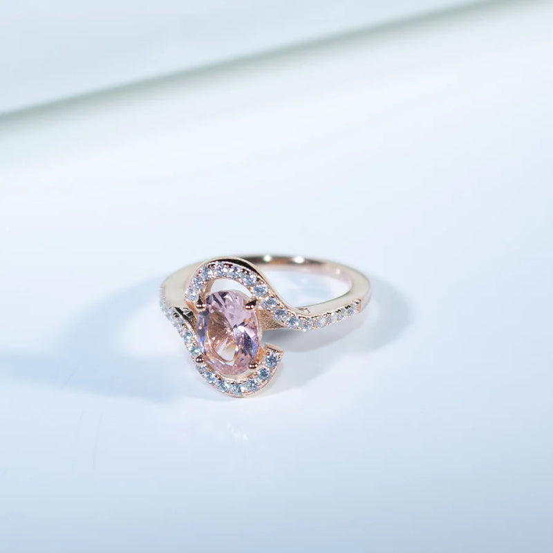 925 Silver Oval Morganite Twisted Design Ring for Women