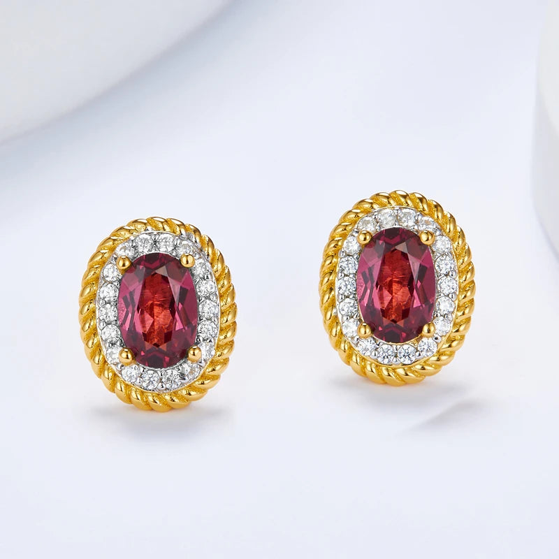 Sterling Silver Garnet & Zircon Oval Earrings for Women