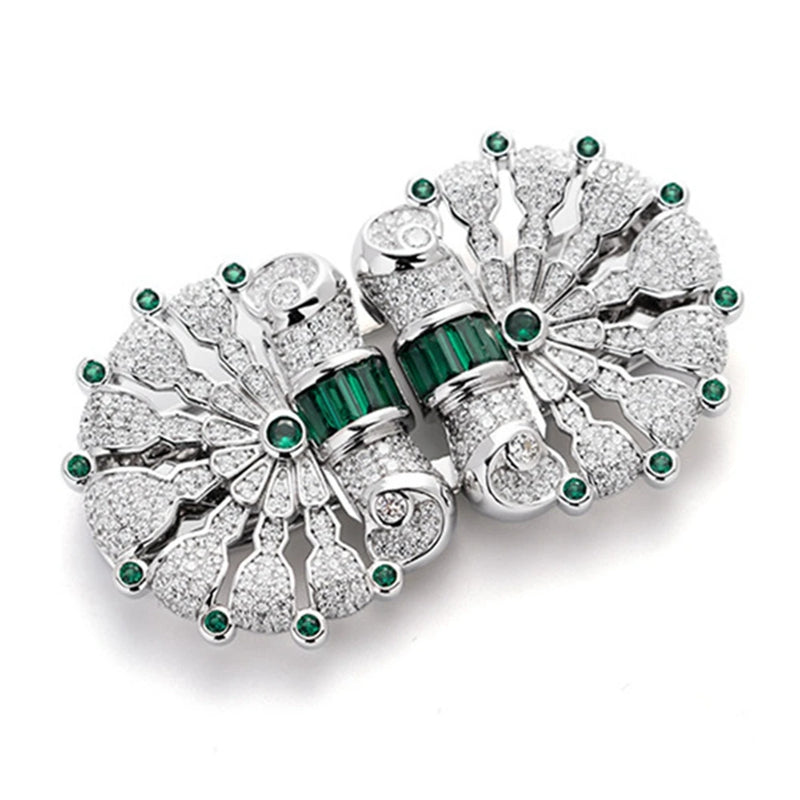 Sterling Silver Emerald Diamond Brooch for Women