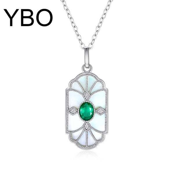 Sterling Silver Emerald Pendant Necklace for Woman