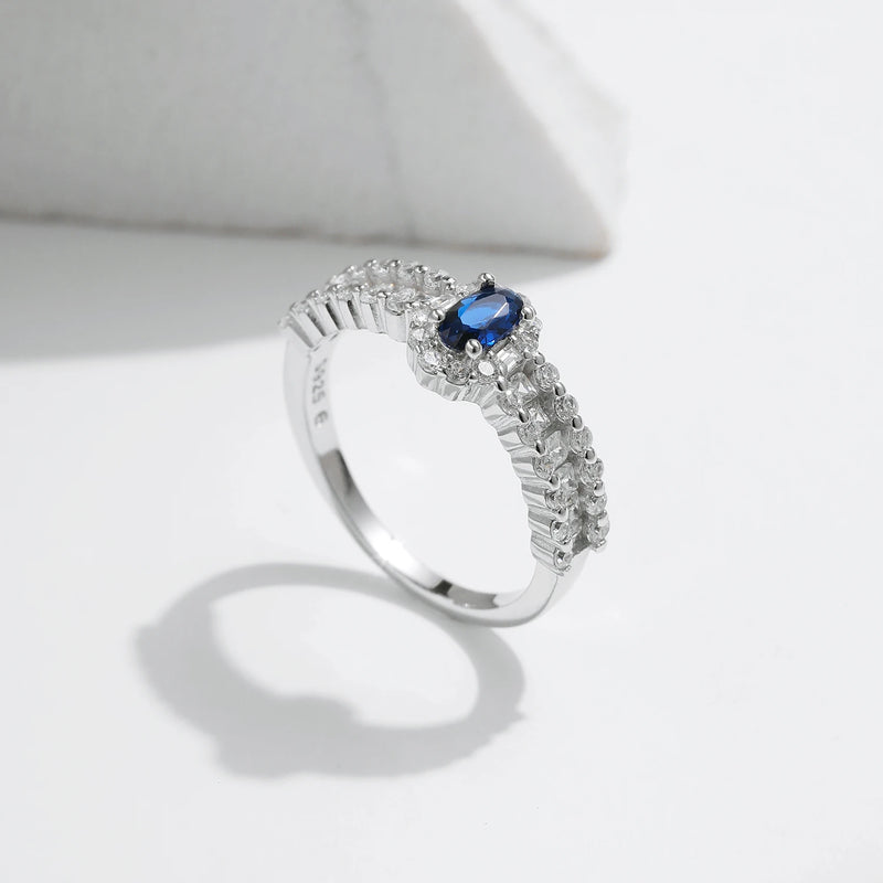 Sterling Silver Oval Blue CZ Ring for Women