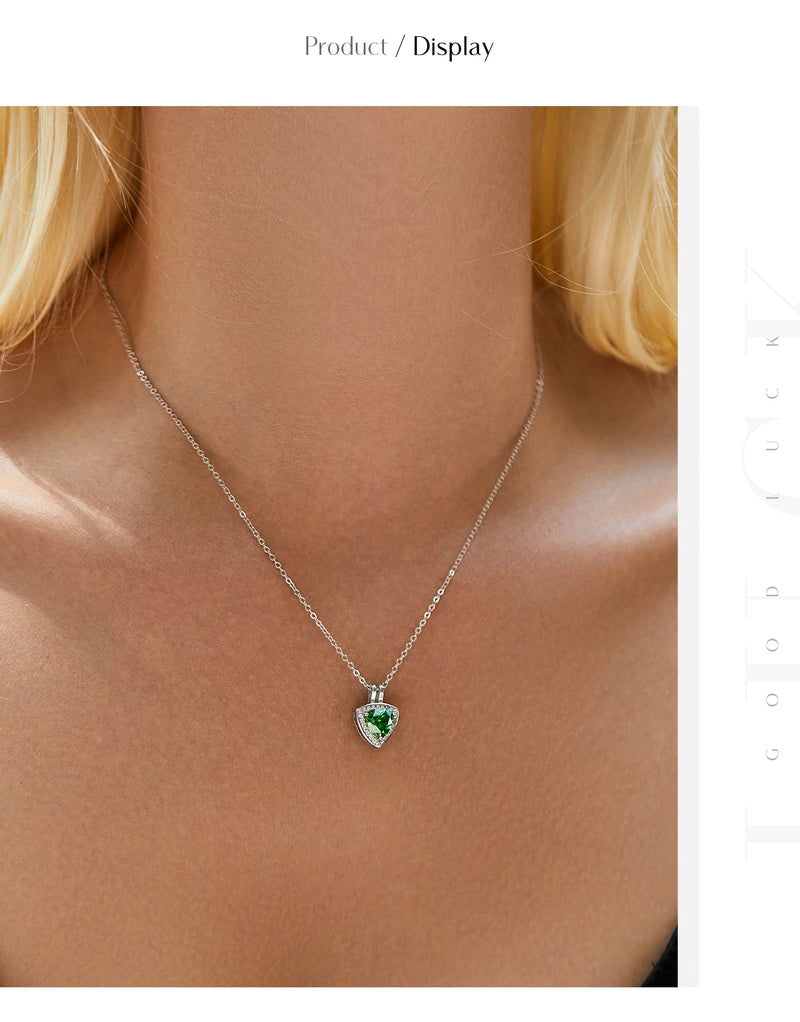 925 Sterling Silver Triangle Green CZ Pendant Necklace for Women