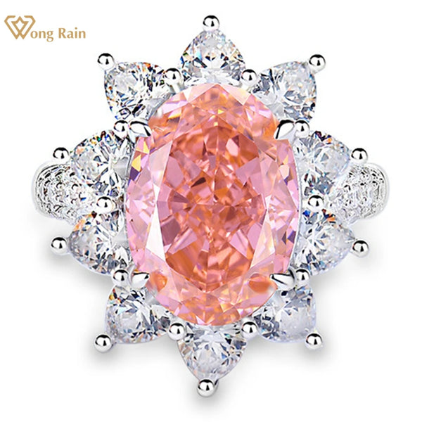Wong Rain Luxury 925 Sterling Silver 10*14 MM Crushed Ice Cut Oval Padparadscha Citrine Gemstone Engagement Ring Fine Jewelry