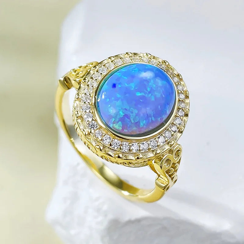 Sterling Silver Blue Opal Wedding Band for Women