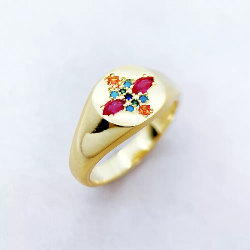 Sterling Silver Colorful Stones Ring For Women