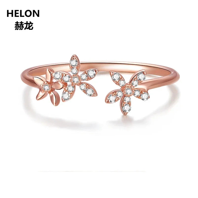 14k Rose Gold Natural Diamond Flower Engagement Ring for Women