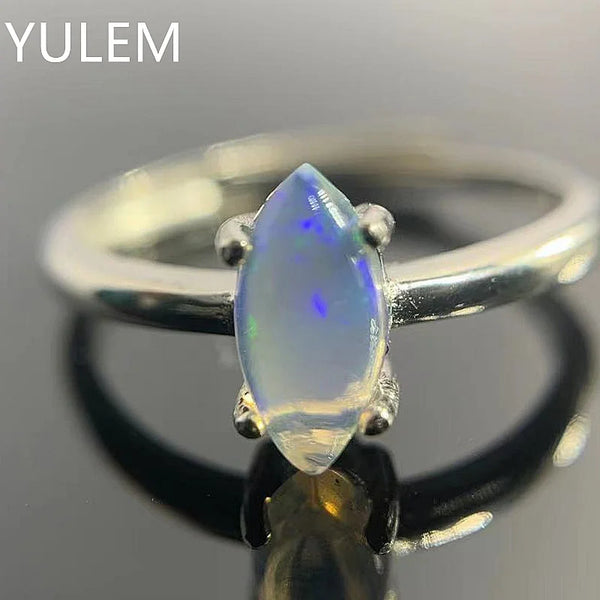 925 Silver 18K Gold Plated Marquise Natural Opal Ring for Women