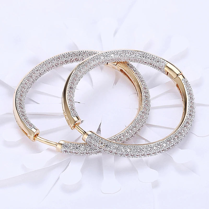 Sterling Silver 34mm Circle Hoop Earrings with Zircon for Women