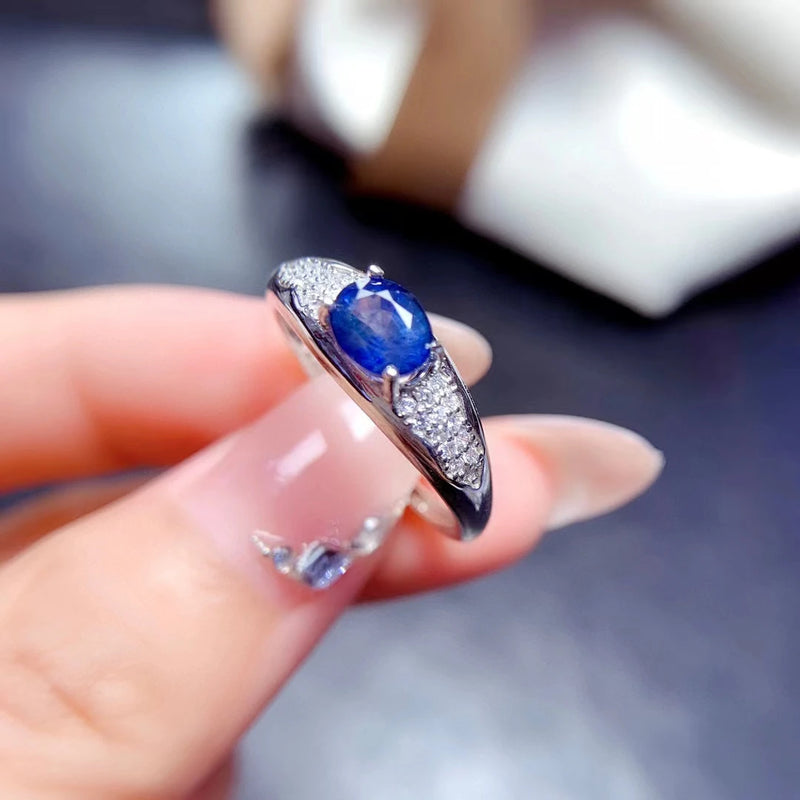 925 Sterling Silver Natural Sapphire Ring for Women