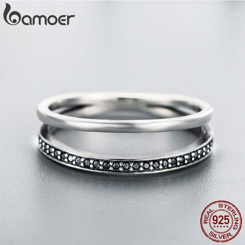 Sterling Silver Double Circle CZ Stackable Ring for Women