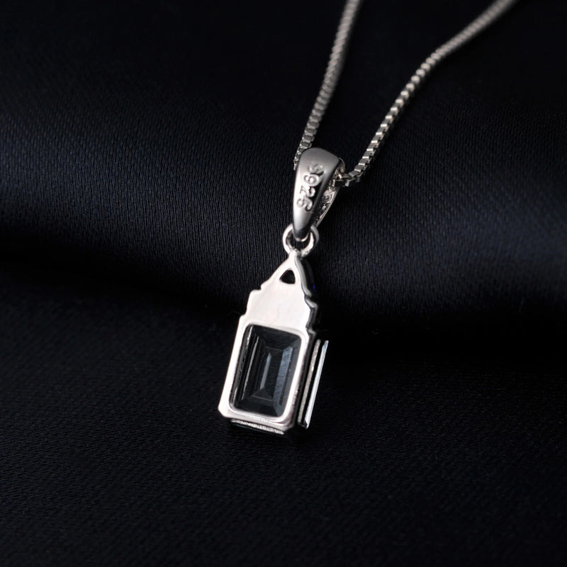 925 Sterling Silver Emerald Cut Sky Blue Topaz Pendant Necklace for Woman