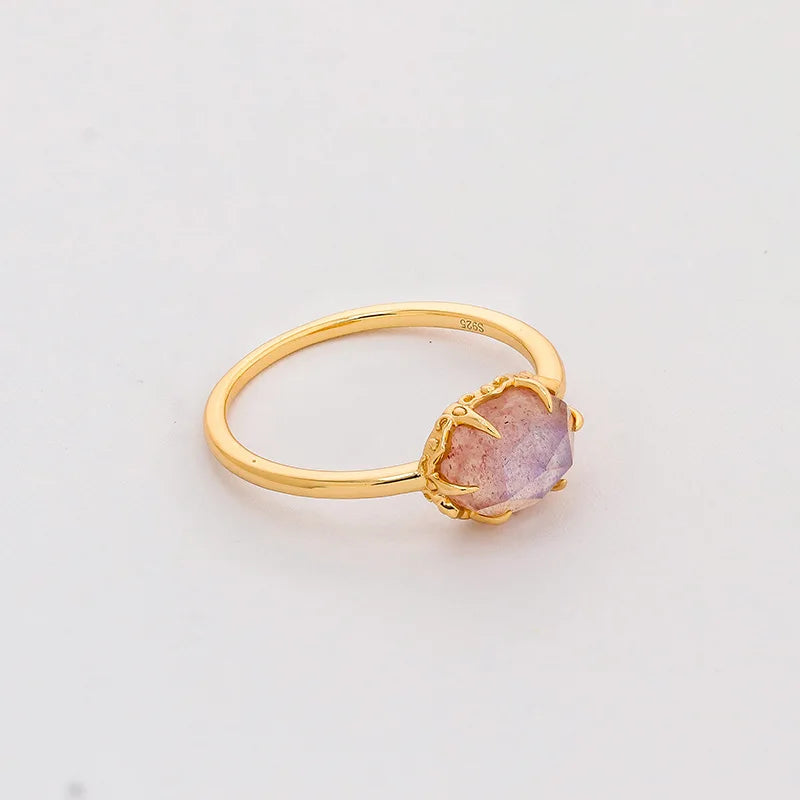 925 Sterling Silver Labradorite & Strawberry Quartz Ring for Women