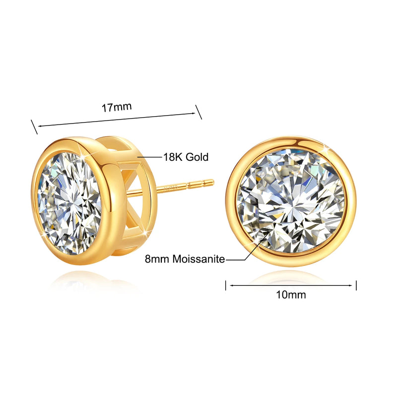 18k Gold 1ct Moissanite Diamond Stud Earrings for Women