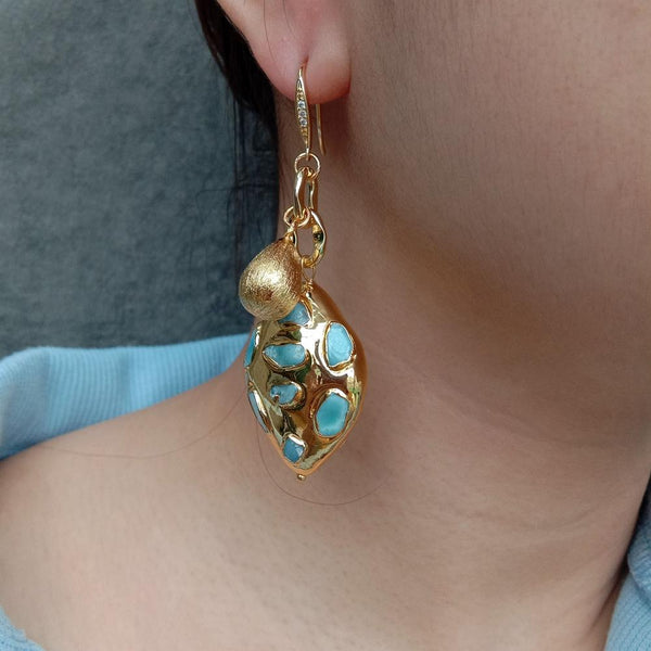Y.YING Natural Blue Larimar Dangle Hook Earrings Gemstone Earrings Women