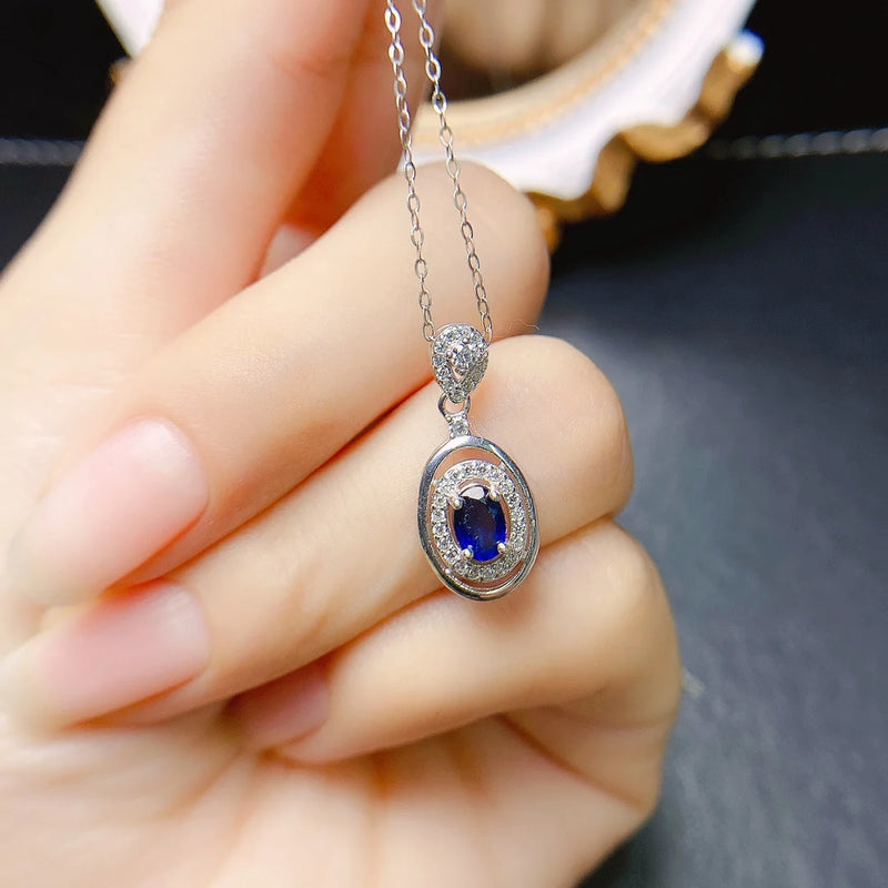 Sterling Silver Natural Sapphire Pendant Necklace for Women