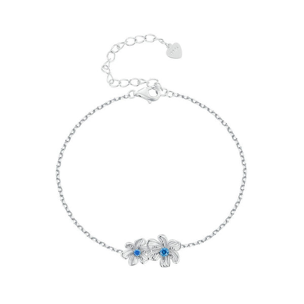 925 Sterling Silver Blue Zircon Flower Bracelet for Women