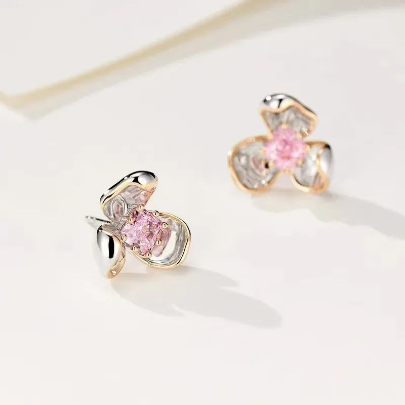 925 Sterling Silver High Carbon Diamond Gemstone Flower Ear Studs