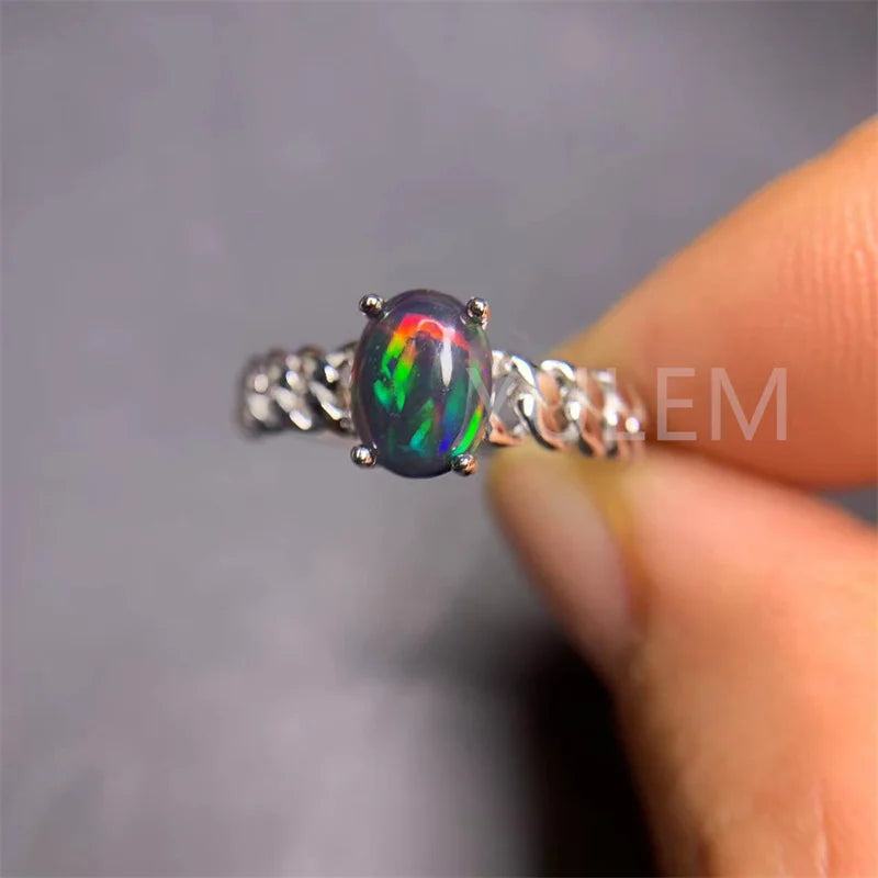 925 Silver with 18K Gold Plating Natural Opal Ring for Women