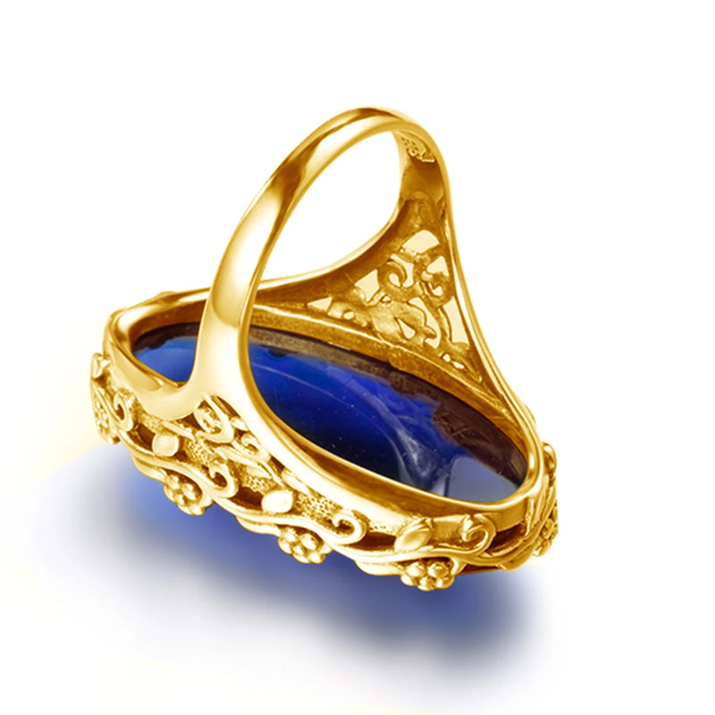 Gold Sapphire Ring with Engraved Flower Design for Women