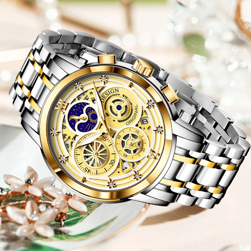 Rose Gold Stainless Steel Waterproof Wristwatch for Women