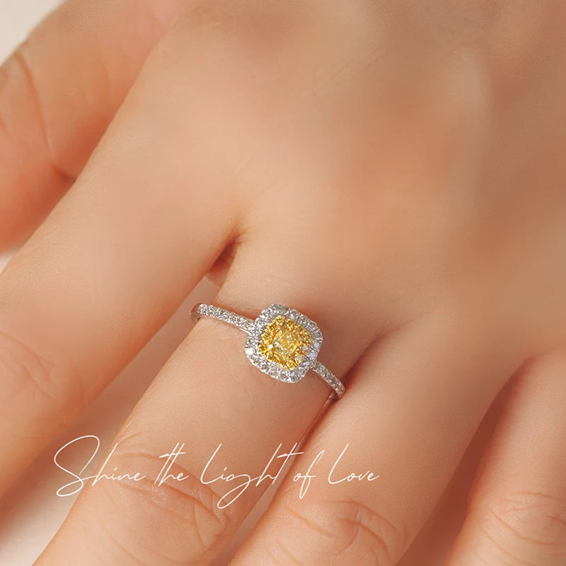 18K White Gold 0.55 Carat Yellow Diamond Square Design Ring for Women