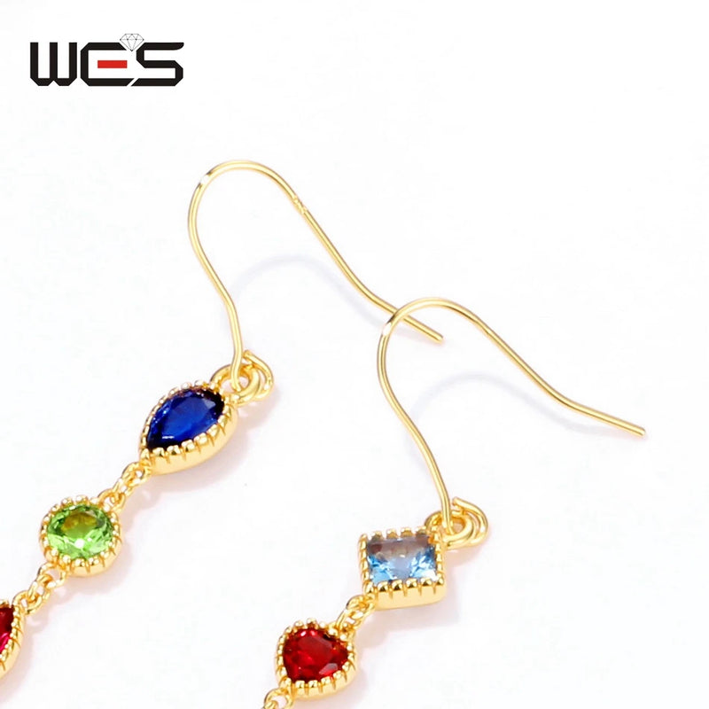 925 Sterling Silver Rainbow Zircon Earrings for Women