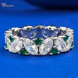 925 Sterling Silver Lab Sapphire & Emerald Oval Gemstone Row Ring for Women