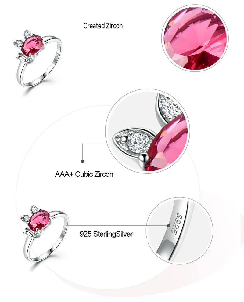 Sterling Silver Nano Ruby Rabbit Ring, 6X8mm, for Women