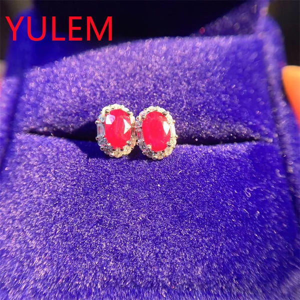 Silver 925 Plated with Gold Oval Natural Ruby Earrings for Women