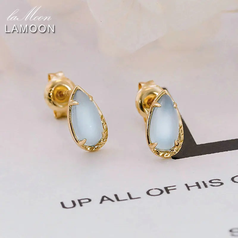 925 Sterling Silver Gold Vermeil Aquamarine Stud Earrings for Women