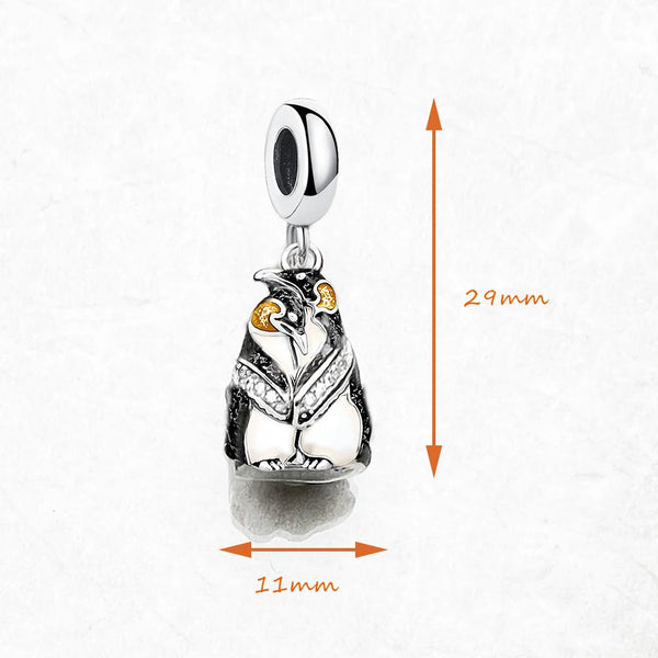 925 Sterling Silver Emperor Penguin Couple Charm Pendants for Women & Men