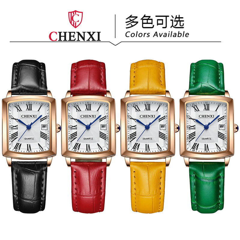 Leather Square Quartz Watch for Women