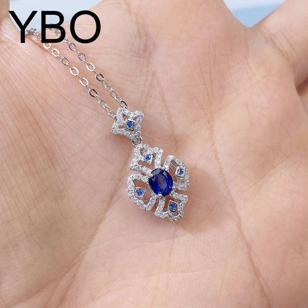 Sterling Silver Natural Sapphire Pendant Necklace for Women