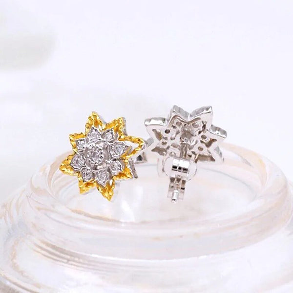 925 Sterling Silver Gold Plated Snowflake Zircon Stud Earrings for Women