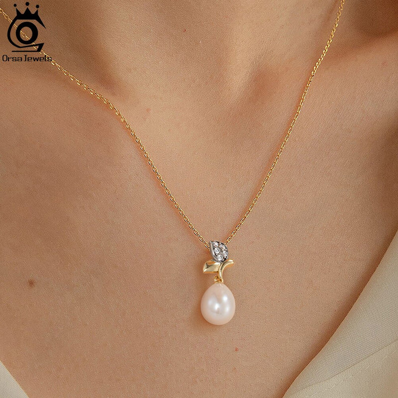 925 Sterling Silver Natural Freshwater Pearl Pendant Necklace for Women