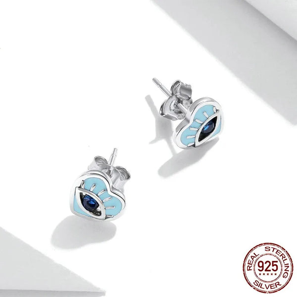 Sterling Silver Devil's Eye Blue Gemstone Earrings for Woman