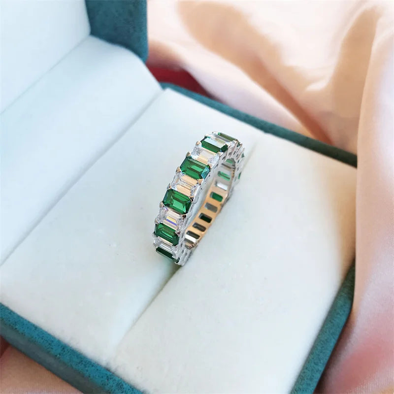 Sterling Silver Wedding & Engagement Ring with Emerald & Moissanite for Women