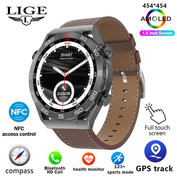 GPS Smart Watch with Voice Calling, NFC, Compass, IP68 Waterproof, ECG+PPG For Men.