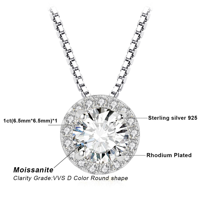 Yellow Gold Plated Sterling Silver Moissanite Halo Pendant Necklace for Woman