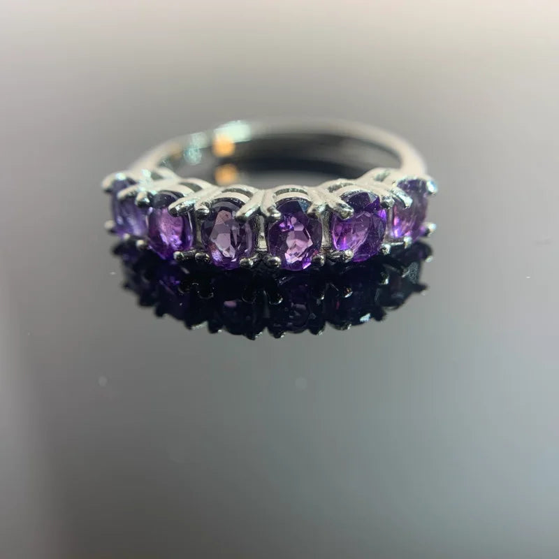 925 Sterling Silver Purple Amethyst Gemstone Band Ring for Women