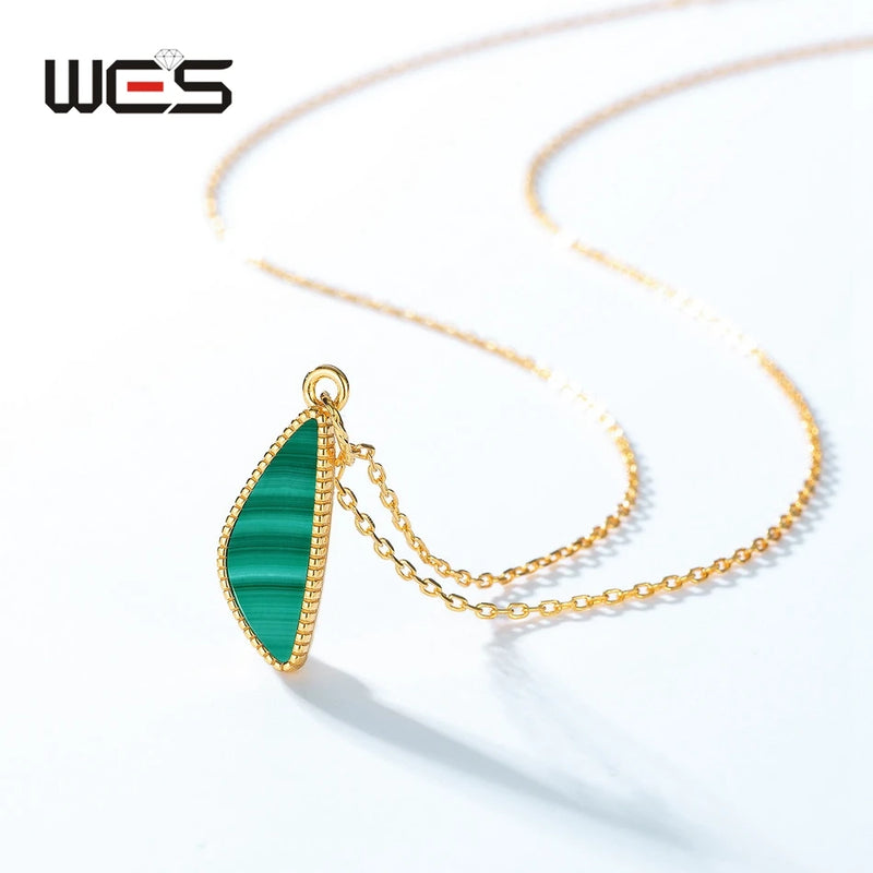 Gold Plated 925 Silver Malachite Triangle Pendant for Ladies