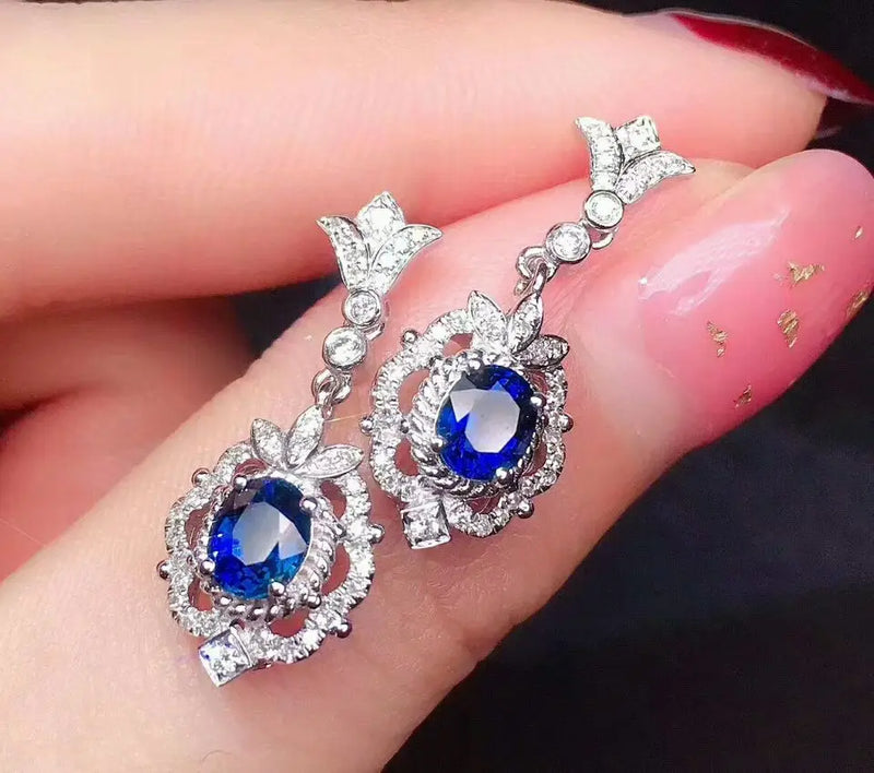 925 Sterling Silver Sapphire Drop Earrings