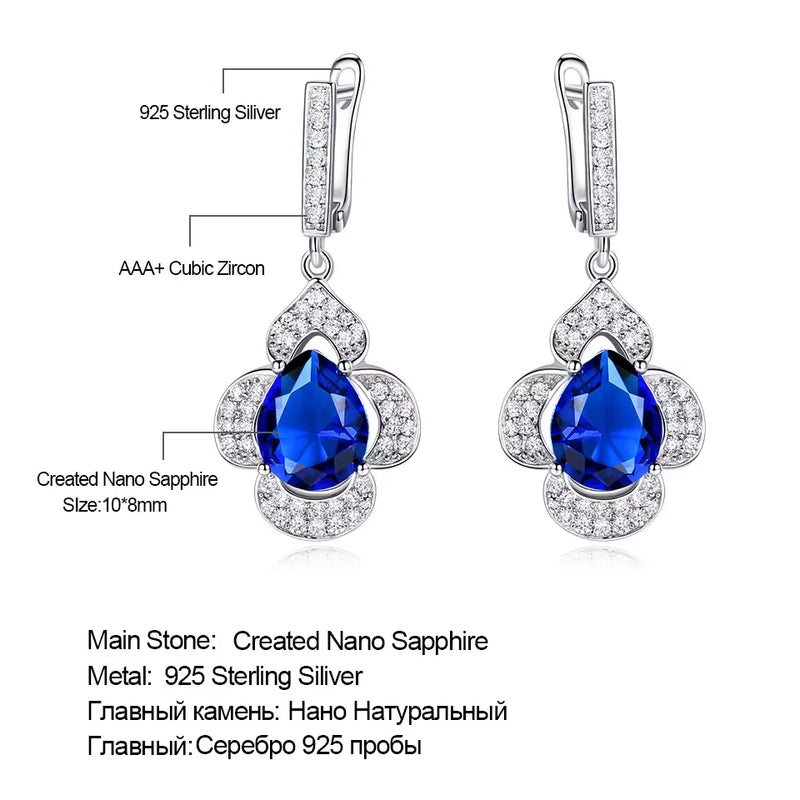 Sterling Silver Blue Sapphire Dangle Earrings for Women