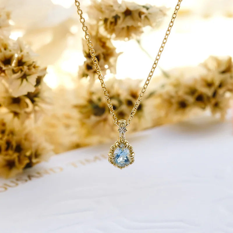 925 Sterling Silver Gold Plated Aquamarine Pendant Necklace for Women