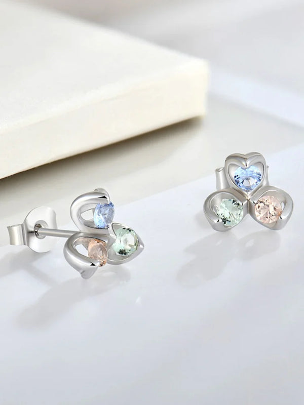 Sterling Silver Colorful Zircon Stud Earrings for Woman