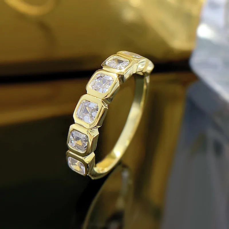 18K Yellow Gold Eternity Ring with Cubic Zirconia for Women