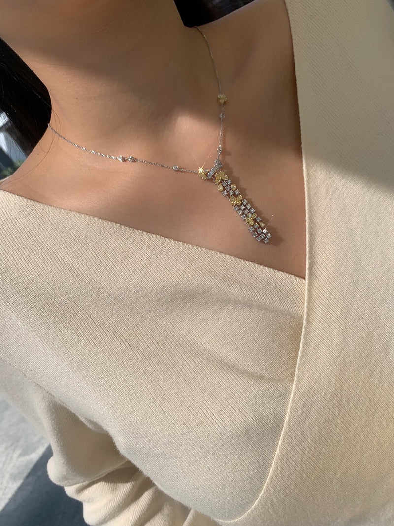 18K White Gold 4ct Yellow Diamond Pendant Necklace for Women