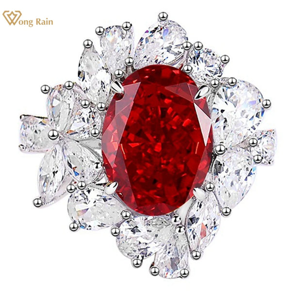 Wong Rain Luxury 925 Sterling Silver 10*14 MM Ruby Citrine High Carbon Diamond Gemstone Ring Cocktail Party Fine Jewelry